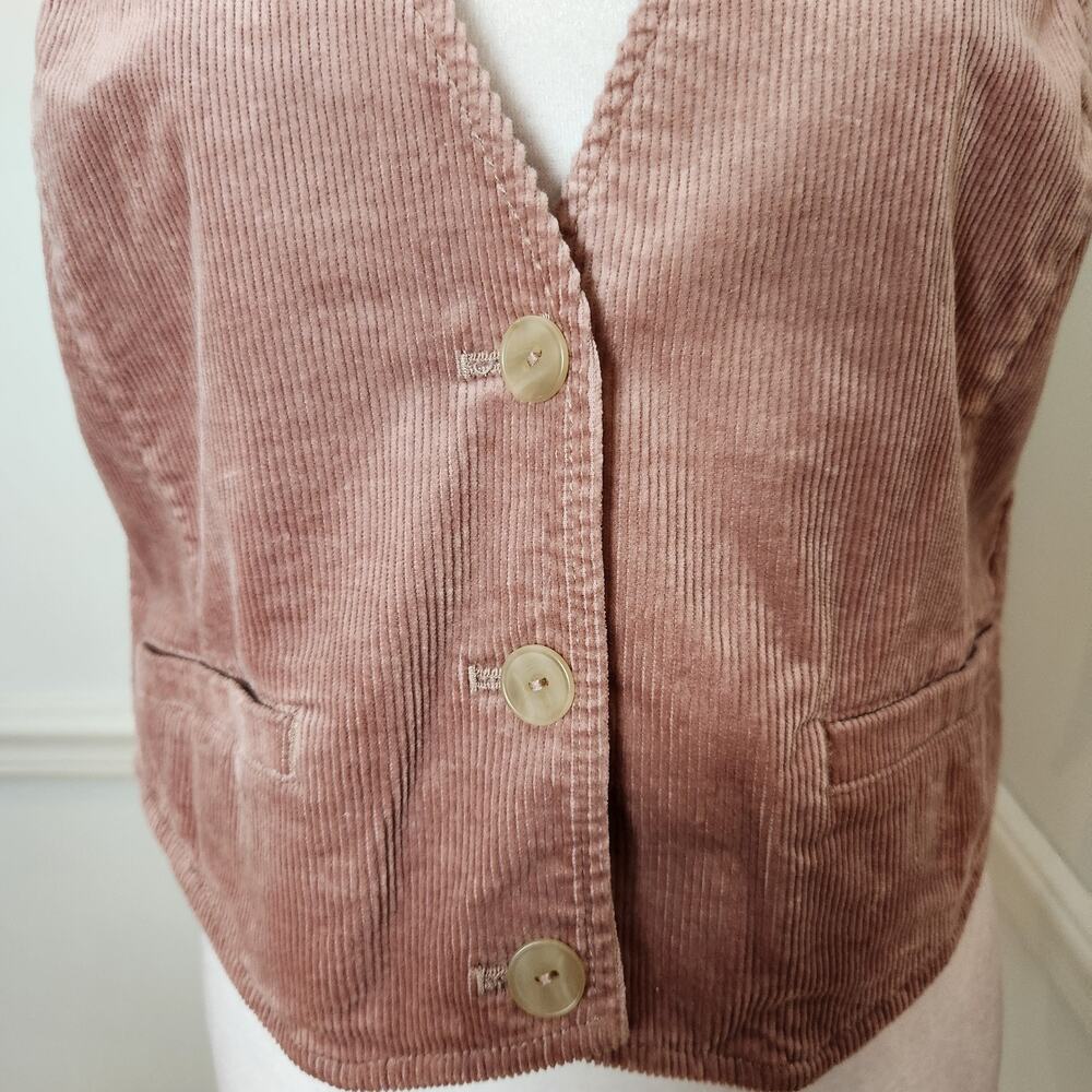By Anthropologie Vest Sz 4 Womens Corduroy Maeve Pink Buttonup Crop Boho Casual - Picture 2 of 16